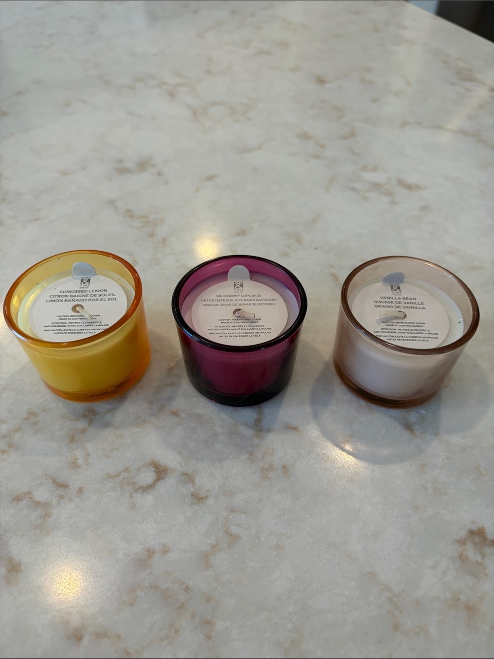 Set of 3 Scented Candles - Sun-kissed Lemon, Purple Wild Berry Cupcake & Vanilla